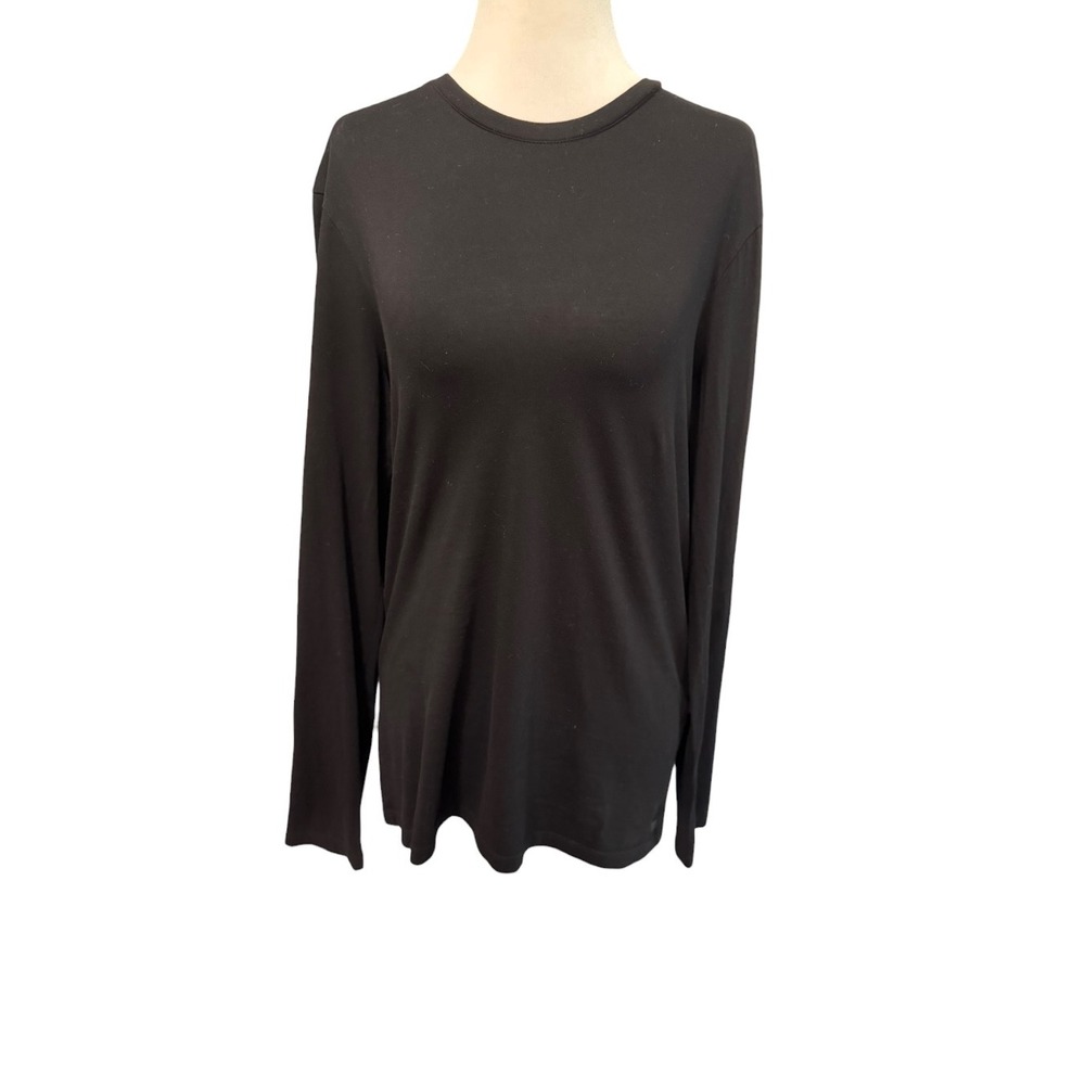 Armani Exchange Womens Black Pima Cotton Slim Fit Long Sleeve Tee Small